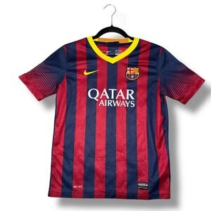 Nike FC Barcelona Soccer Jersey Kids Large Blue Red 2013-14 Qatar Airways Good
